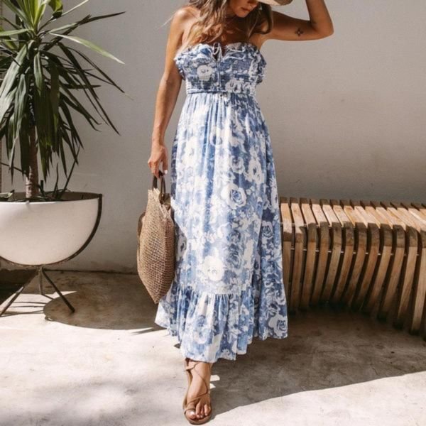 Elegant Print Sleeveless Maxi Dress